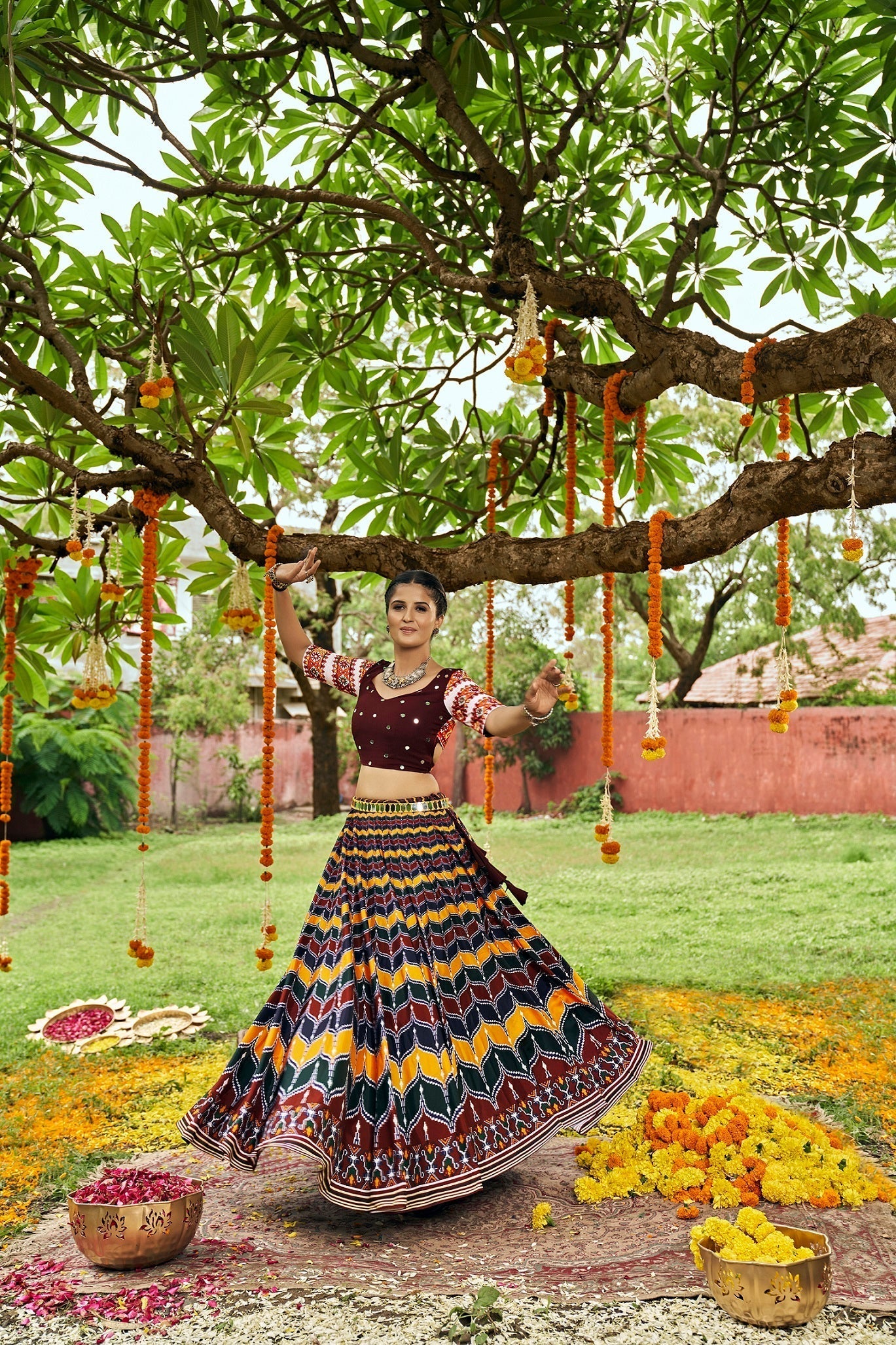 Navratri Special Maroon With MultiColor Digital Print Traditional Lehenga With Koti Clothsvilla