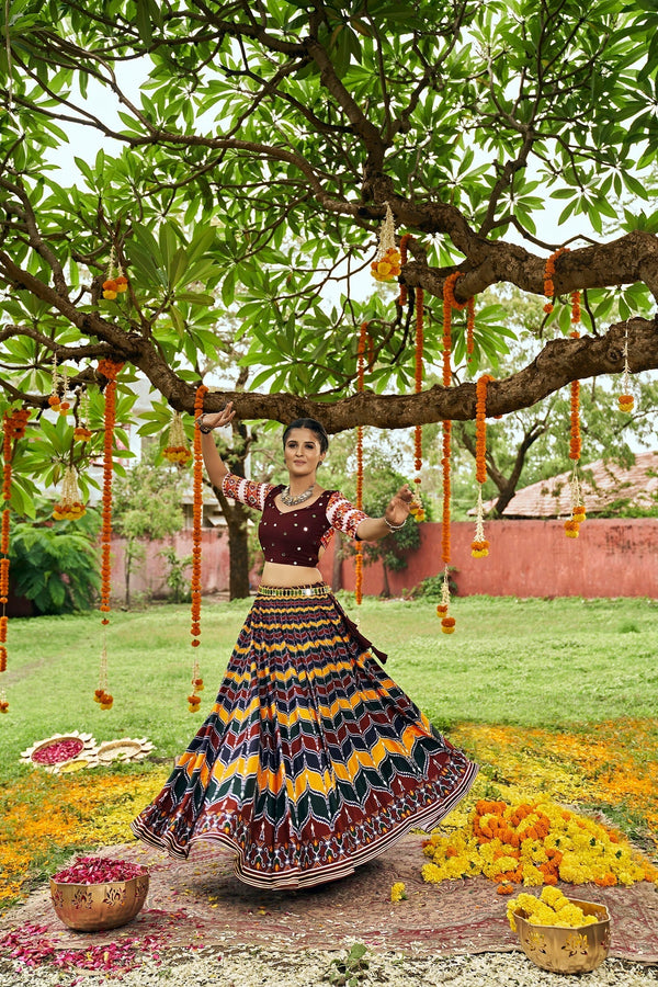 Navratri Special Maroon With MultiColor Digital Print Traditional Lehenga With Koti Clothsvilla