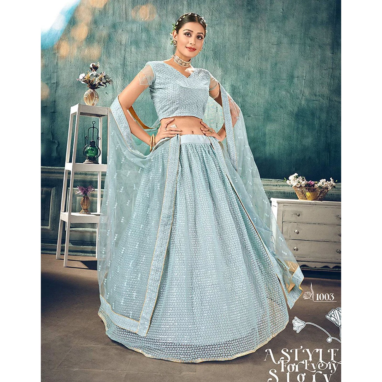 Soft Net Lehenga Choli with heavy thread and sequins work ClothsVilla