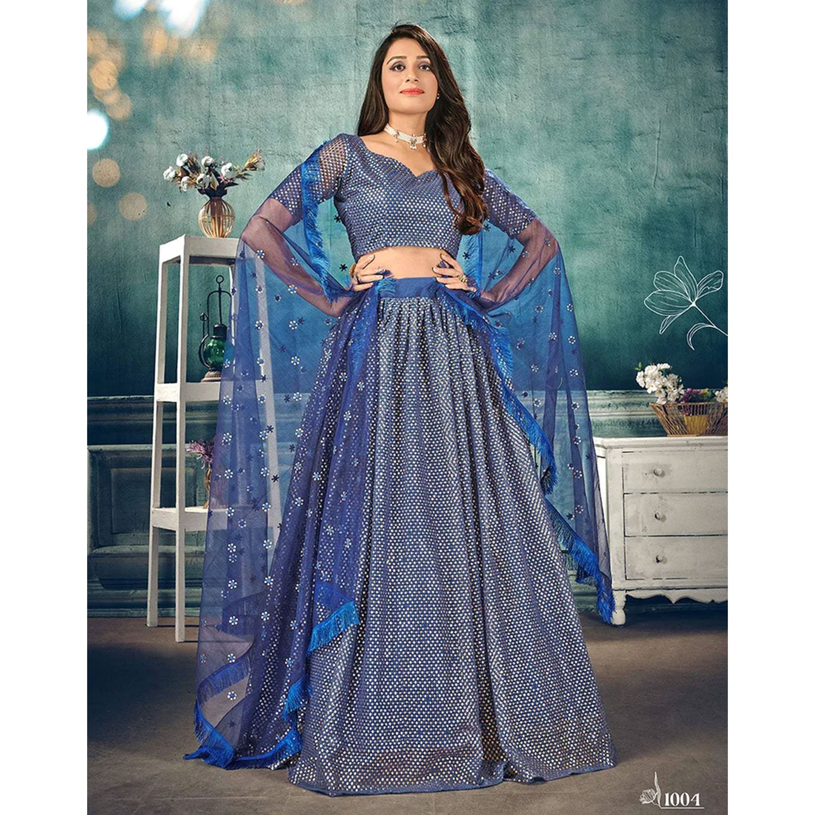 Soft Net Lehenga Choli with heavy thread and sequins work ClothsVilla