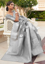 Load image into Gallery viewer, Charcoal Grey Woven Linen Silk Saree Clothsvilla