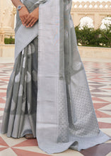 Load image into Gallery viewer, Charcoal Grey Woven Linen Silk Saree Clothsvilla