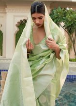 Load image into Gallery viewer, Melody Green Woven Linen Silk Saree Clothsvilla