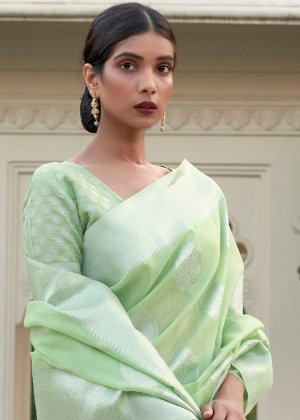 Melody Green Woven Linen Silk Saree Clothsvilla