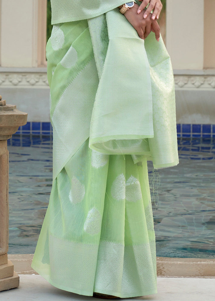 Melody Green Woven Linen Silk Saree Clothsvilla