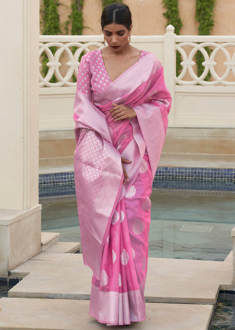Ultra Pink Woven Linen Silk Saree Clothsvilla Main image