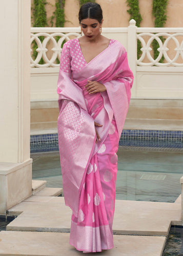 Ultra Pink Woven Linen Silk Saree Clothsvilla