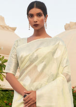 Load image into Gallery viewer, Cream White Woven Linen Silk Saree Clothsvilla