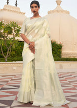 Load image into Gallery viewer, Cream White Woven Linen Silk Saree Clothsvilla
