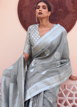 Load image into Gallery viewer, Seal Grey Woven Linen Silk Saree Clothsvilla