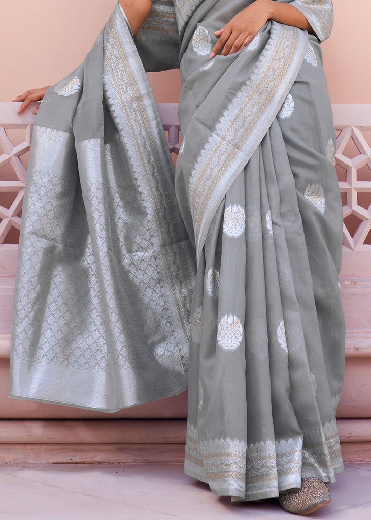 Seal Grey Woven Linen Silk Saree Clothsvilla