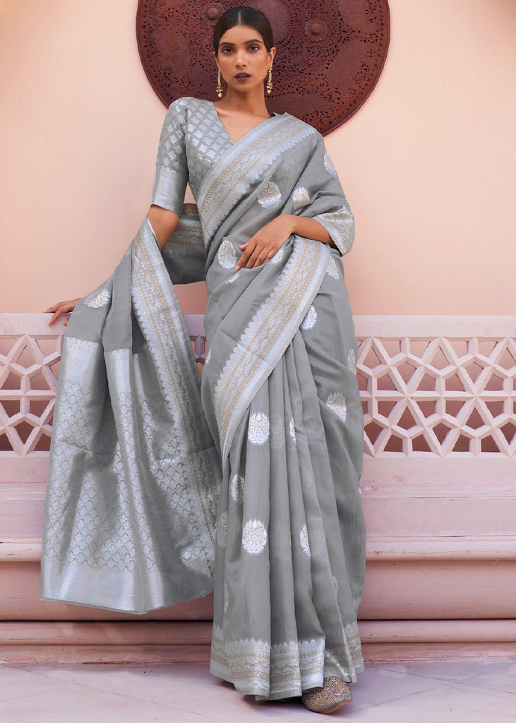 Seal Grey Woven Linen Silk Saree Clothsvilla