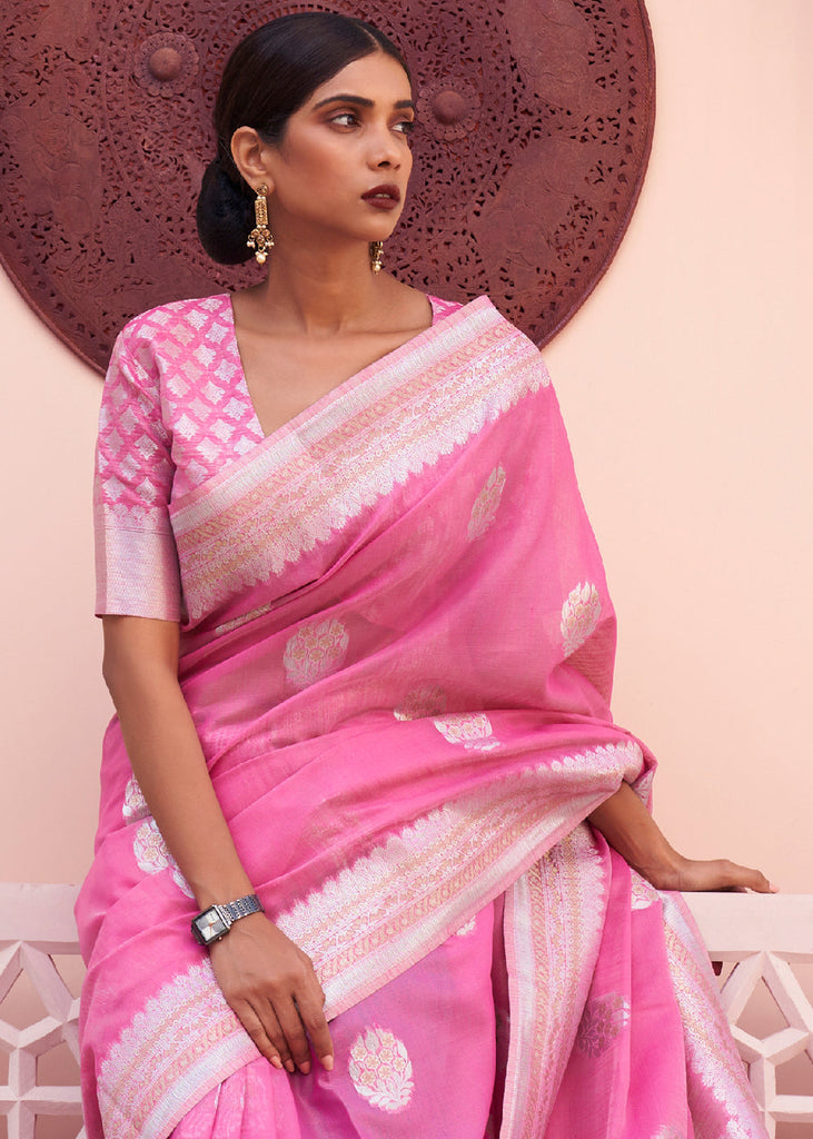 Fuscia Pink Woven Linen Silk Saree Clothsvilla