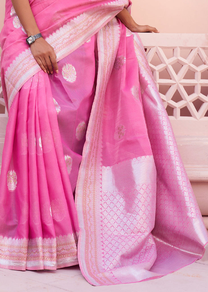 Fuscia Pink Woven Linen Silk Saree Clothsvilla