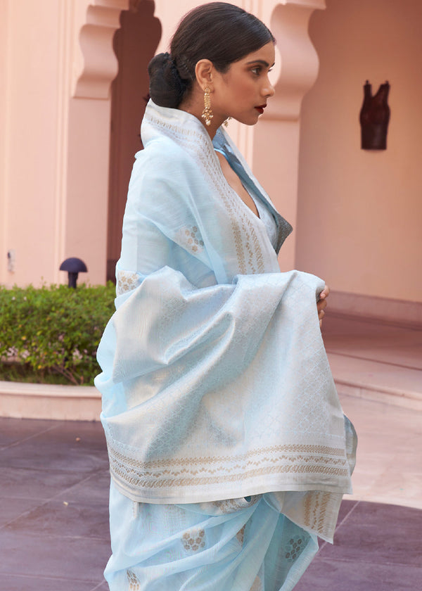 Baby Blue Woven Linen Silk Saree Clothsvilla