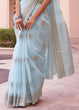 Load image into Gallery viewer, Baby Blue Woven Linen Silk Saree Clothsvilla