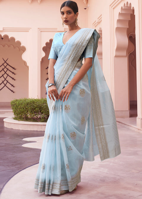 Baby Blue Woven Linen Silk Saree Clothsvilla Main image