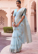 Load image into Gallery viewer, Baby Blue Woven Linen Silk Saree Clothsvilla