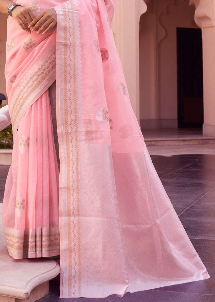 Flamingo Pink Woven Linen Silk Saree Clothsvilla