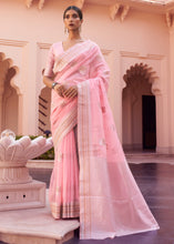 Load image into Gallery viewer, Flamingo Pink Woven Linen Silk Saree Clothsvilla