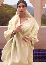 Load image into Gallery viewer, Light Yellow Woven Linen Silk Saree Clothsvilla