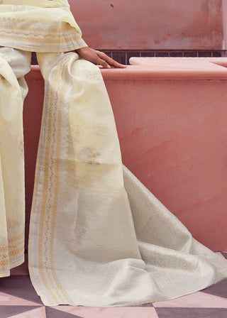Light Yellow Woven Linen Silk Saree Clothsvilla