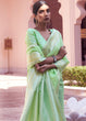 Load image into Gallery viewer, Chinoise Green Woven Linen Silk Saree Clothsvilla
