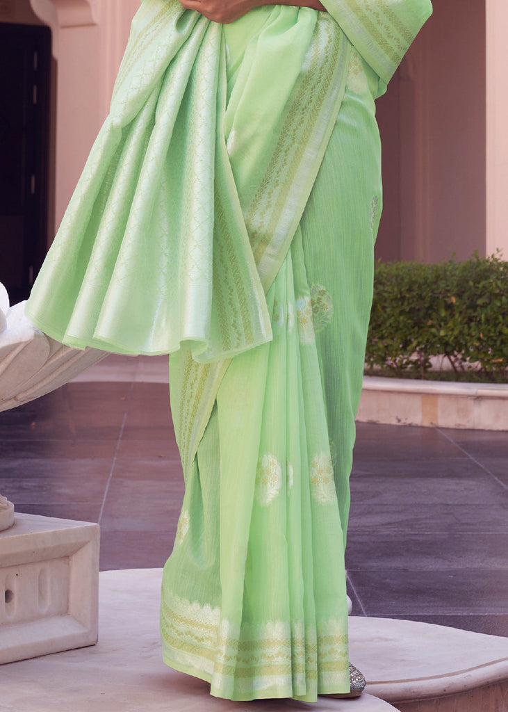 Chinoise Green Woven Linen Silk Saree Clothsvilla