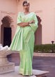 Load image into Gallery viewer, Chinoise Green Woven Linen Silk Saree Clothsvilla