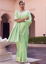 Load image into Gallery viewer, Chinoise Green Woven Linen Silk Saree Clothsvilla