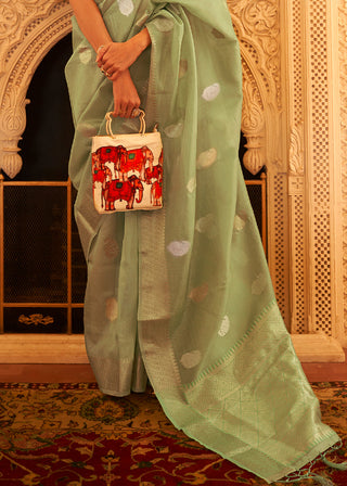 Pear Green Zari Woven Soft Tissue Silk Saree Clothsvilla