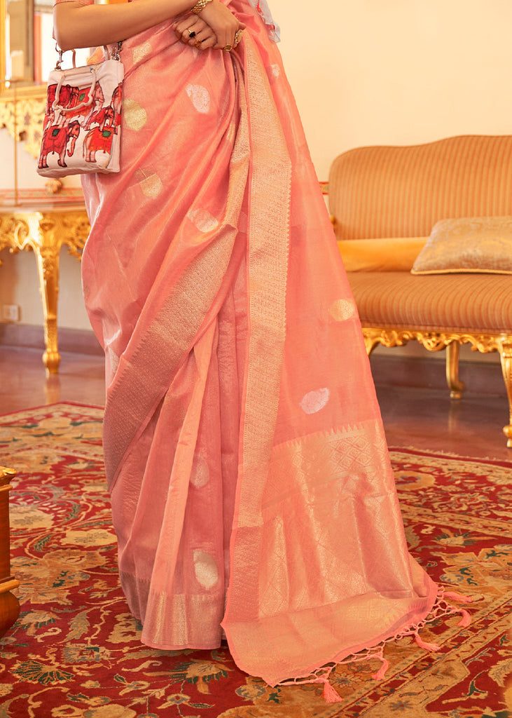 Salmon Pink Zari Woven Soft Tissue Silk Saree Clothsvilla