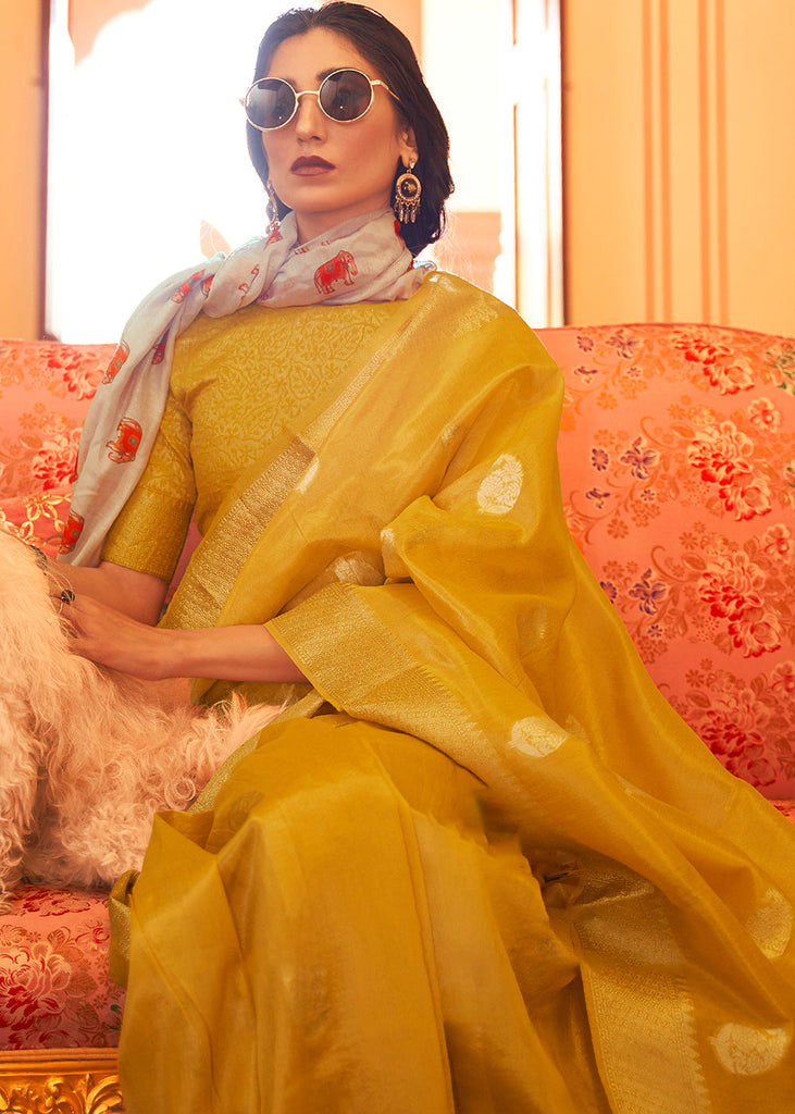 Mustard Yellow Zari Woven Soft Tissue Silk Saree Clothsvilla