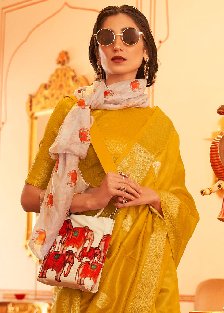 Mustard Yellow Zari Woven Soft Tissue Silk Saree Clothsvilla