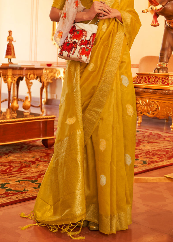 Mustard Yellow Zari Woven Soft Tissue Silk Saree Clothsvilla