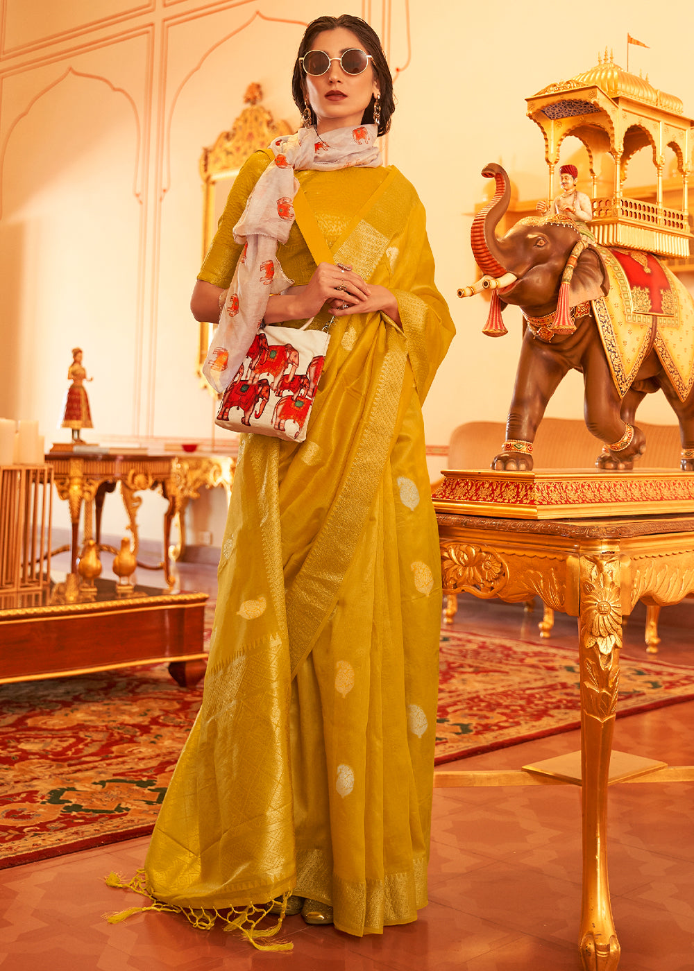 Mustard Yellow Zari Woven Soft Tissue Silk Saree Clothsvilla