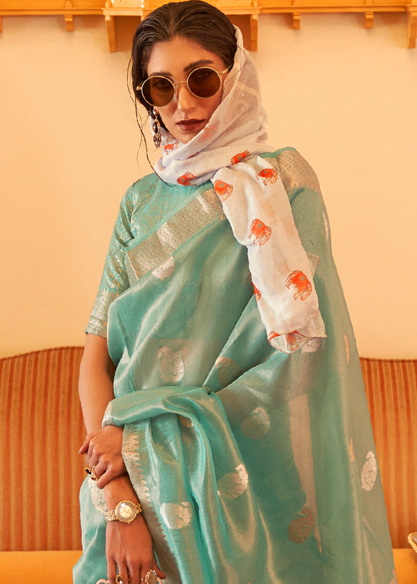 Jade Green Zari Woven Soft Tissue Silk Saree Clothsvilla