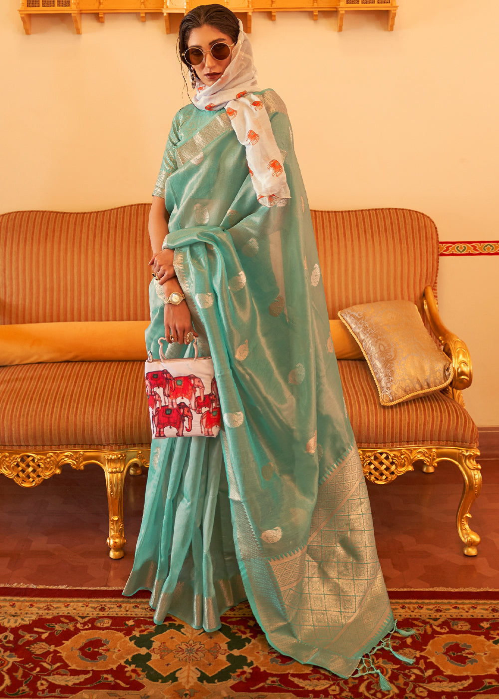 Jade Green Zari Woven Soft Tissue Silk Saree Clothsvilla Main image