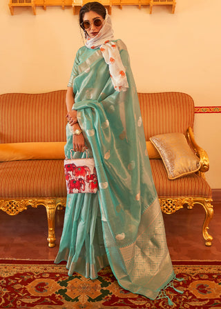 Jade Green Zari Woven Soft Tissue Silk Saree Clothsvilla