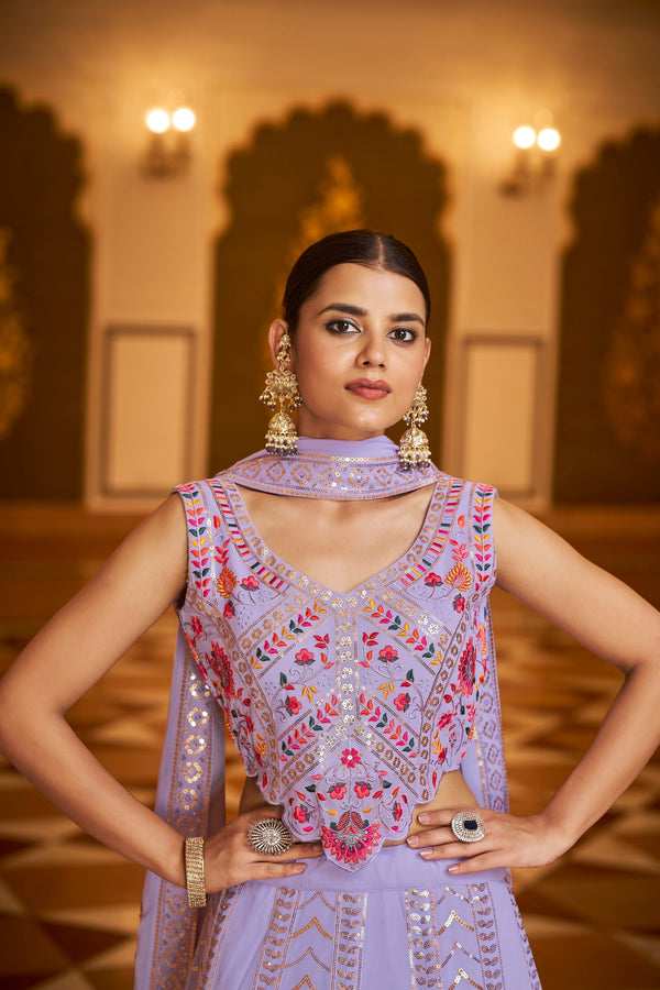 Party Wear Lavender Color Sequence Embroidered Work Lehenga Choli Clothsvilla