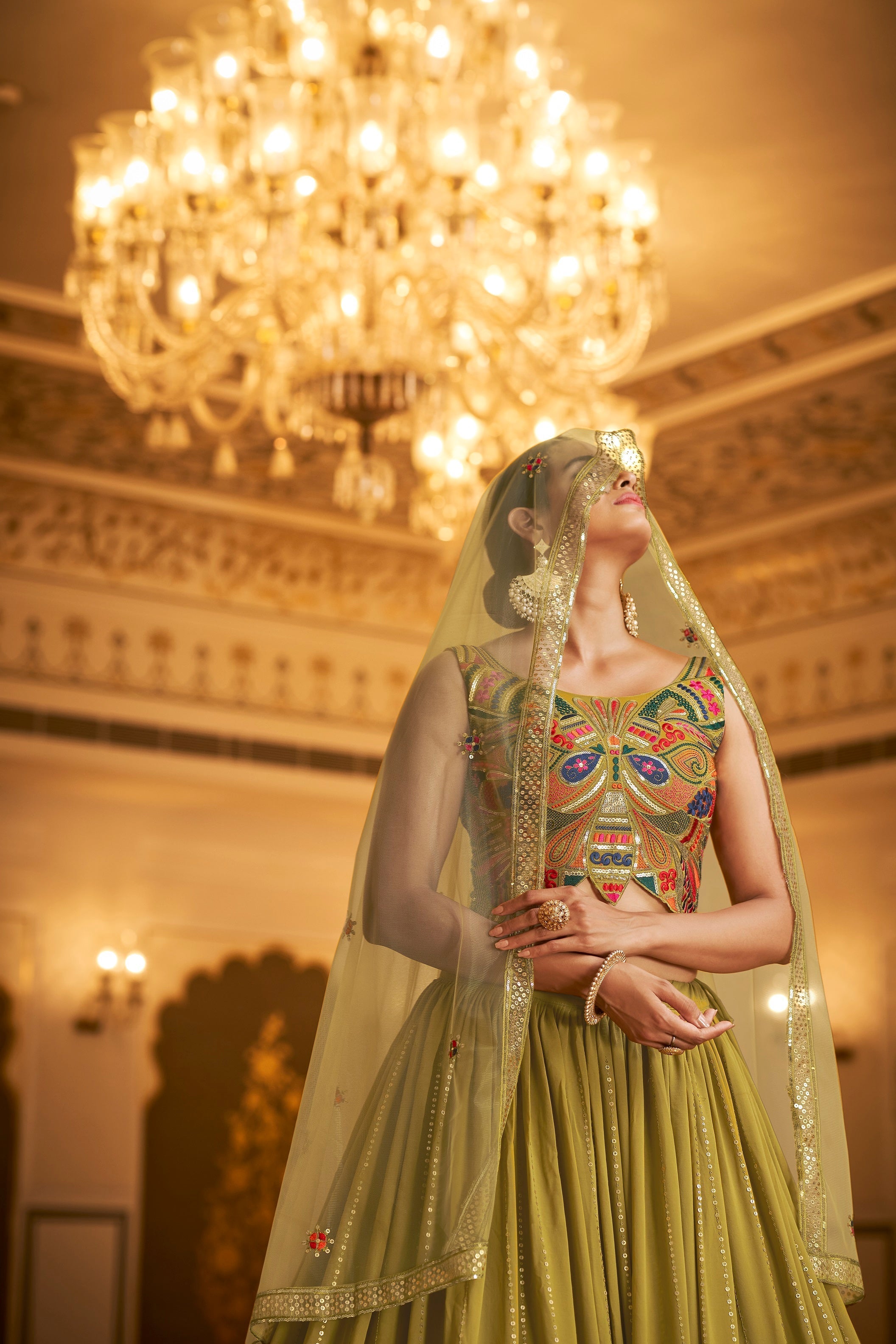 Party Wear Olive Green Color Sequence Embroidered Work Lehenga Choli Clothsvilla