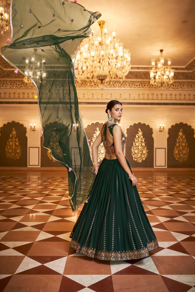 Party Wear Dark Green Color Sequence Embroidered Work Lehenga Choli Clothsvilla