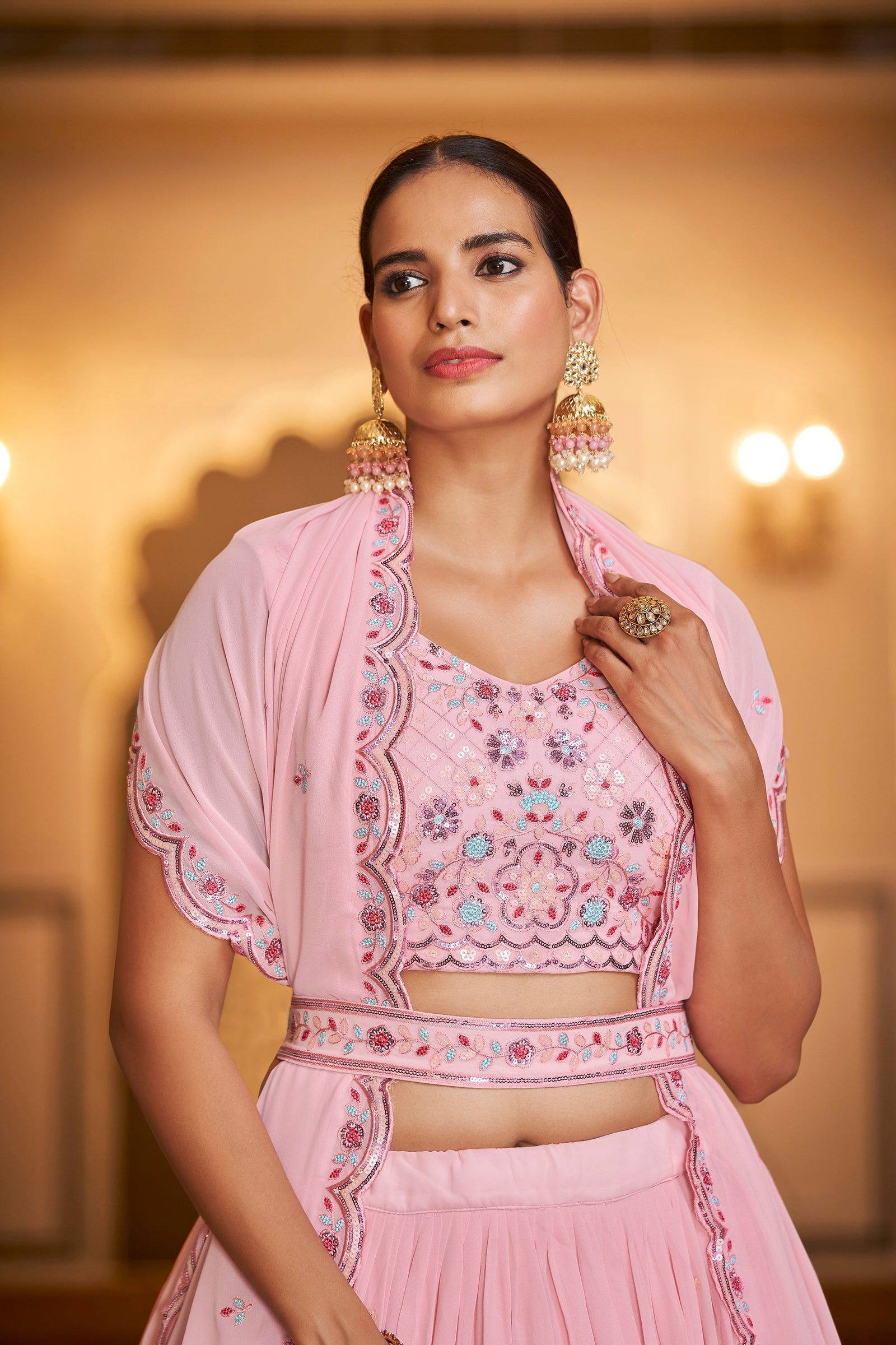 Party Wear Pink Color Sequence Embroidered Work Lehenga Choli Clothsvilla