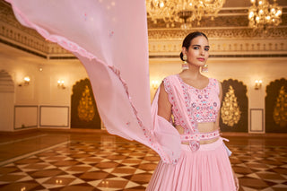Party Wear Pink Color Sequence Embroidered Work Lehenga Choli Clothsvilla
