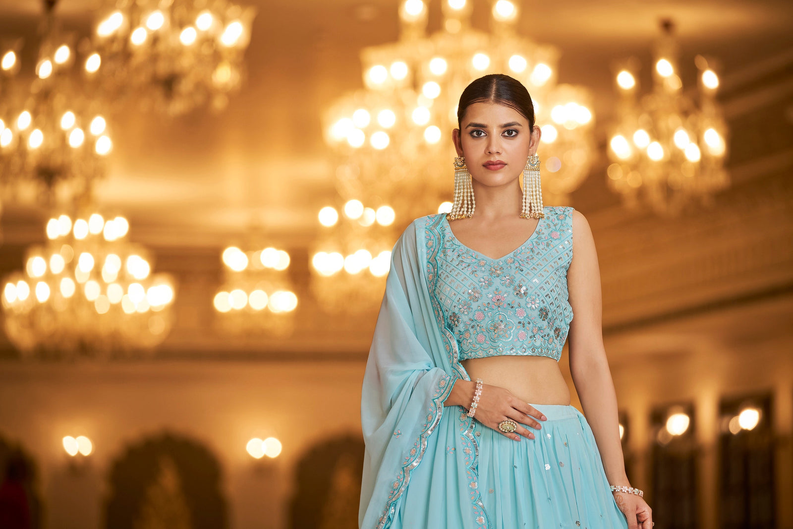 Party Wear Sky Blue Color Sequence Embroidered Work Lehenga Choli Clothsvilla
