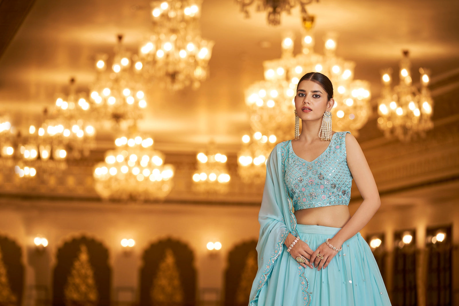 Party Wear Sky Blue Color Sequence Embroidered Work Lehenga Choli Clothsvilla