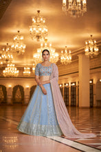 Load image into Gallery viewer, Party Wear Sky With Pink Color Sequence Embroidered Work Lehenga Choli Clothsvilla