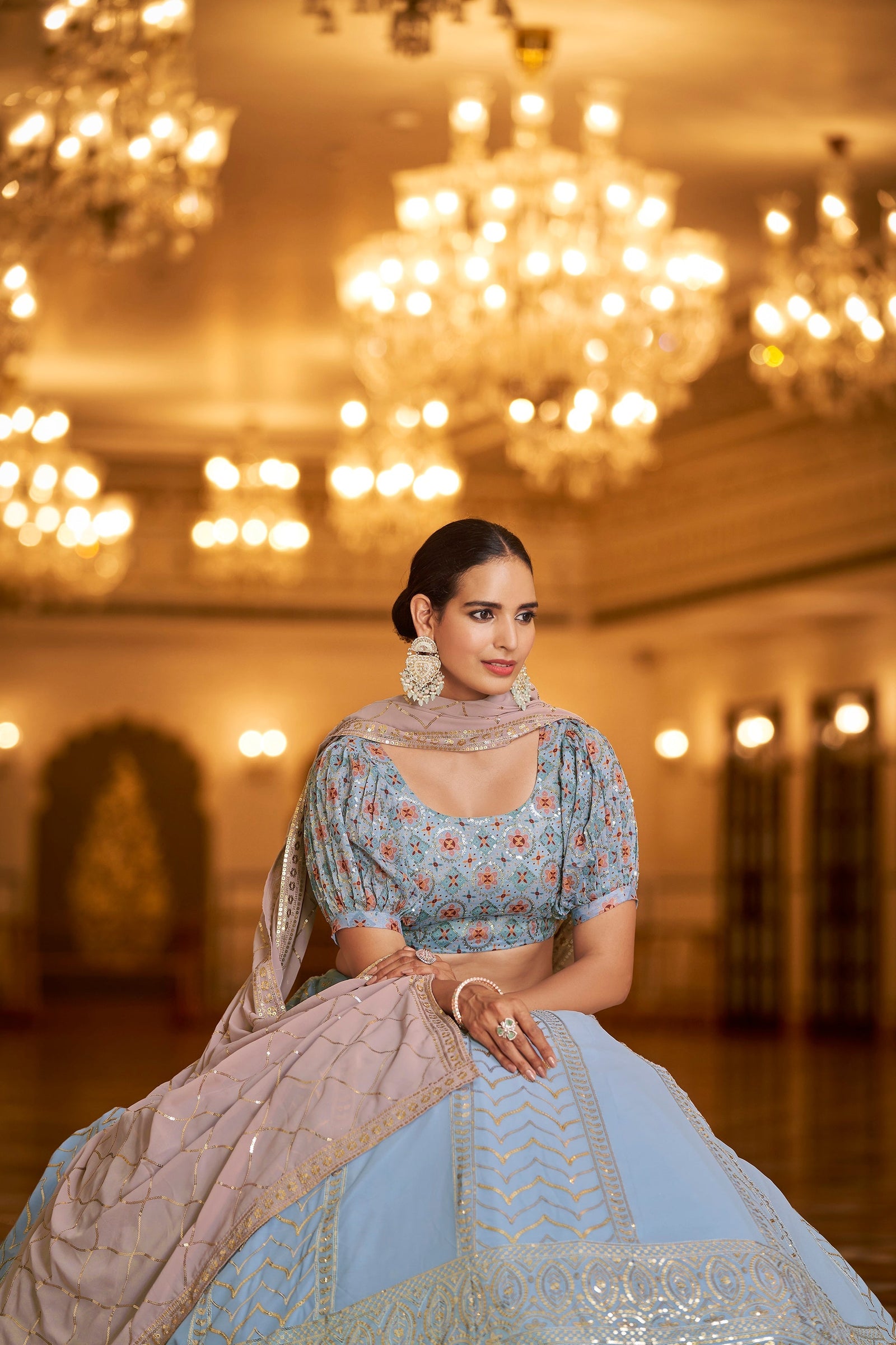 Party Wear Sky With Pink Color Sequence Embroidered Work Lehenga Choli Clothsvilla