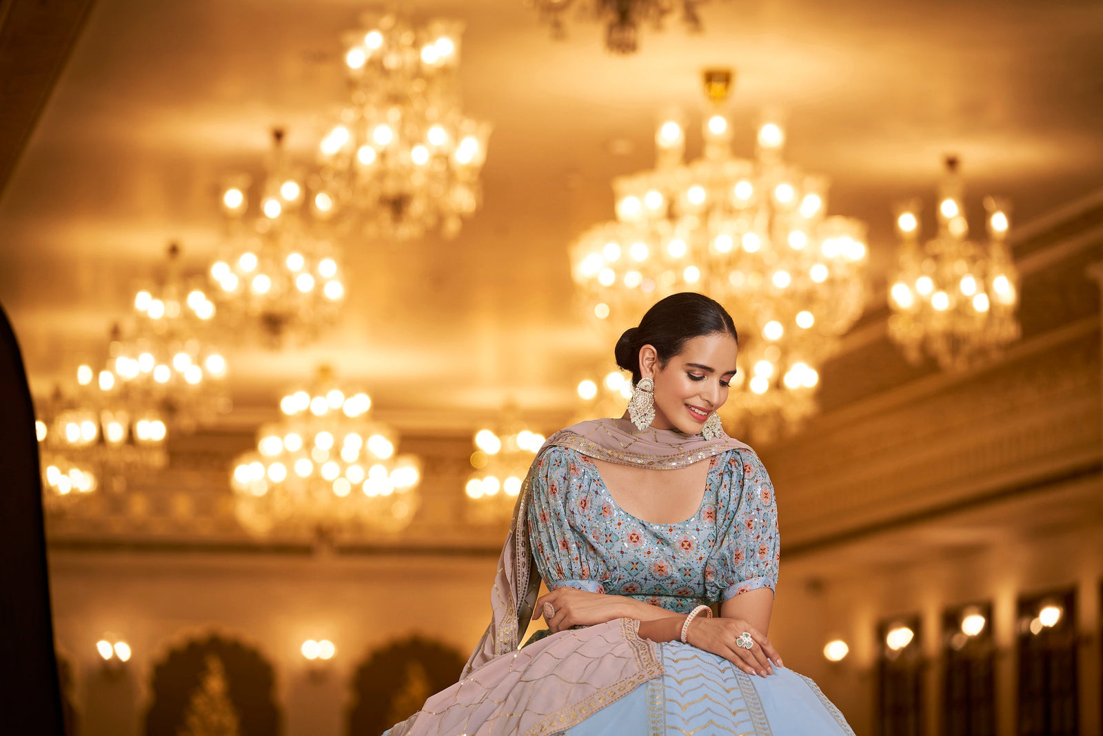 Party Wear Sky With Pink Color Sequence Embroidered Work Lehenga Choli Clothsvilla
