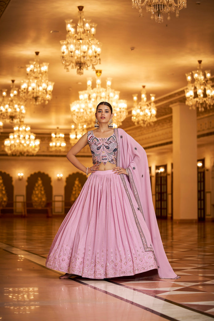 Party Wear Light Pink Color Sequence Embroidered Work Lehenga Choli Clothsvilla